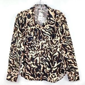 Miss Selfie Corduroy Abstract Printed Collared Button Down Long Sleeve Shirt S